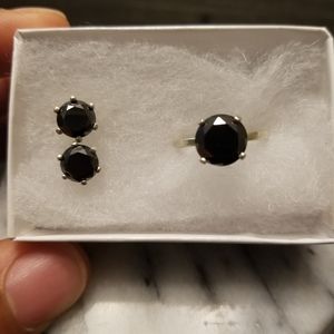 Handmad Black Diamond Ring and Earrings Set